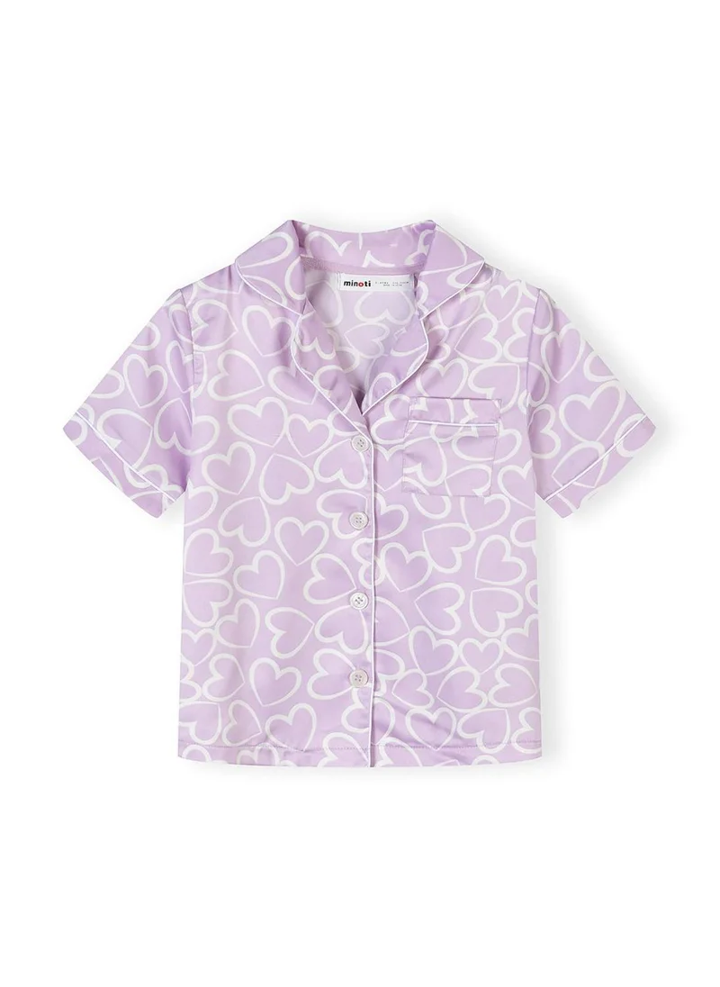 Minoti Girls satin pyjama set lilac heart print